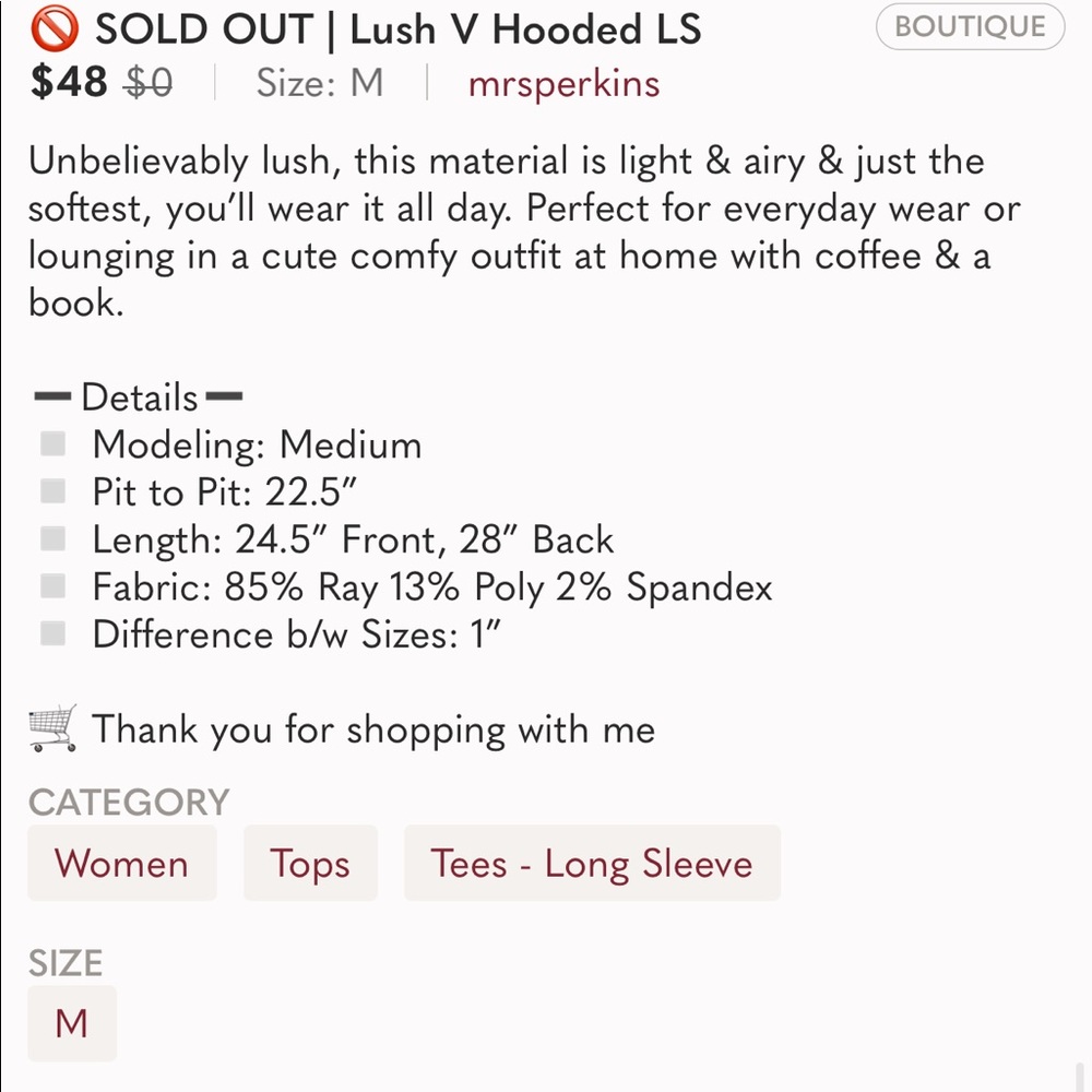 🔄🆕 Reposh Lush V Neck Hooded LS Top - Picture 5 of 5